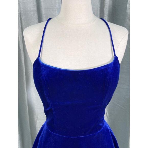 NWT Sz.2 JOVANI Open Back ROYAL BLUE VELVET Fit & Flare Cocktail Party DRESS - Picture 10 of 12